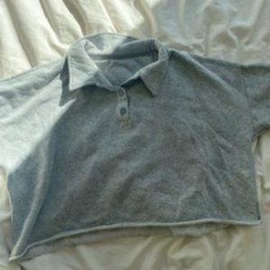 Aerie Grey Cropped Polo Long-sleeve Sweater | Size S